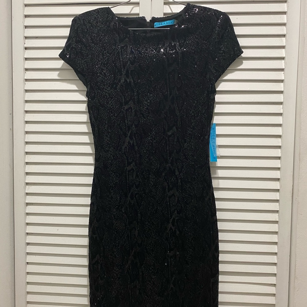 Alice & Olivia Black Snake Skin Sequin Dress